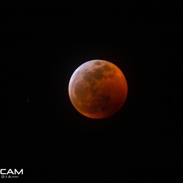 Full red moon rising over dark Goliad County ground